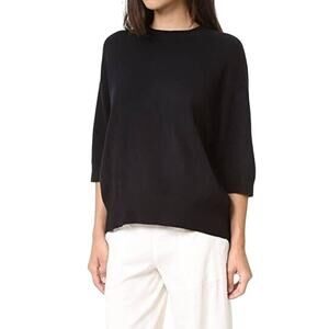 B0 Auth VINCE Black Cashmere 3/4 Sleeve Crew Neck Pullover Sweater Size XS